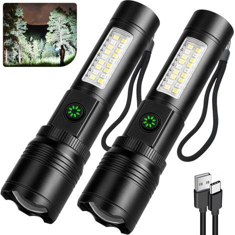 Lampe torche haute puissance - idéale pour le camping, les quarts de nuit, les réparations, etc. - Lot de 2, noire (1/5)