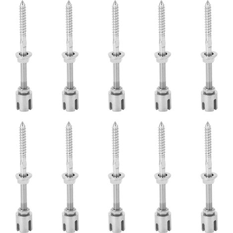 10 Étaux à câble croisé en acier inoxydable 316, résistants à la corrosion, avec tige filetée, pour cordes jusqu'à 4 mm / 0,16 po, lot de 10 pièces