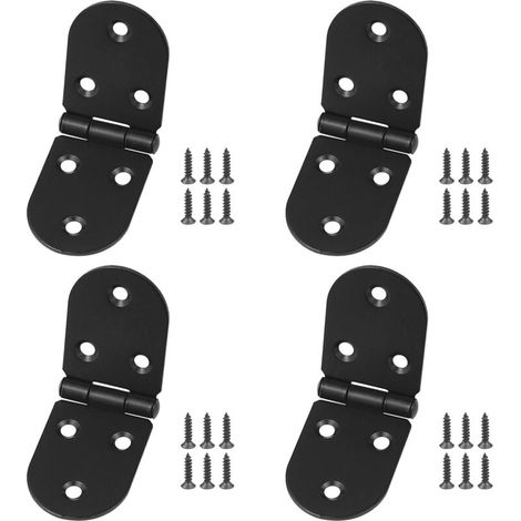 Lot de 4 charnières à rabat à bord rond, 81 mm avec 26 vis à charnière noires, charnières pliantes épaisses pour meubles de maison, charnières de porte en bois pour portes extérieures et