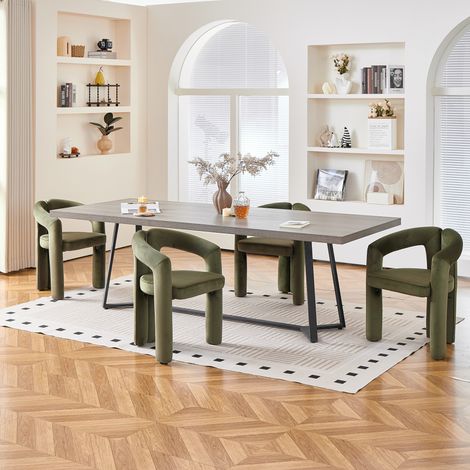 Set di 2 sedie da pranzo verdi imbottite con braccioli, portata massima 150 kg, OKWISH (1/5)