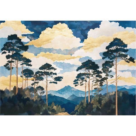 Papier peint mural arbres forêt bleue paysage intissé grand format design intérieur salon chambre pas cher 150x105 cm (1/5)