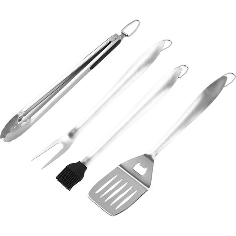 Ensemble d'outils de barbecue en acier inoxydable résistant à la rouille, design robuste avec crochets, portable pour camping et fêtes