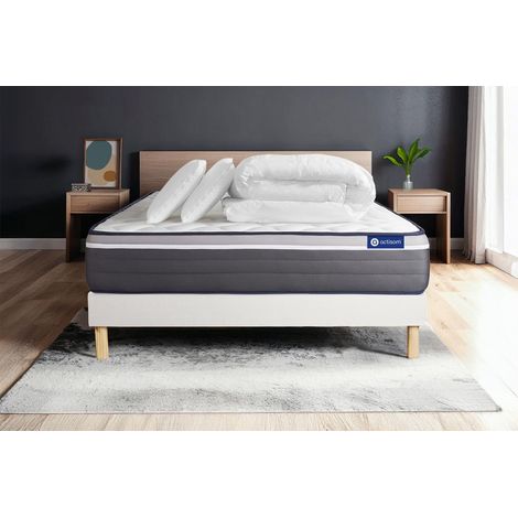 Pacchetto letto completo - Materasso 140x190cm + Box spring con doghe (in kit) + 2 cuscini + Piumino - ActiMemo Plus (1/5)
