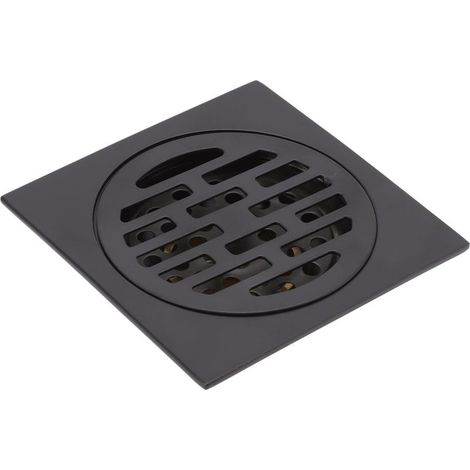 Grille d'évacuation carrée style européen antique en acier inoxydable et cuivre pour douche, balcon, cuisine - Noir