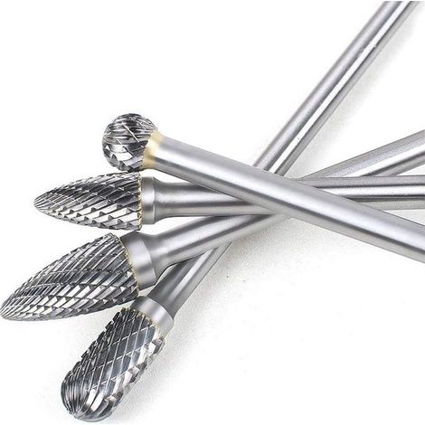 4 lange 6-mm-Hartmetallfräser – Doppelt geschnitten für Wurzeln und Stein – Satz zweirilliger Rotationsfeilen zum Schnitzen (1/5)