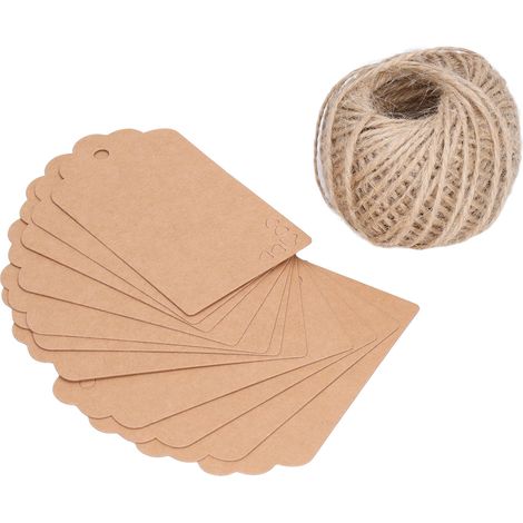 100 étiquettes pour vêtements en papier kraft double face, comprenant 30 mètres de ficelle, étiquettes cadeaux faites main à faire soi-même, convenant aux mariages, à Noël, à Thanksgiving, couleur boi