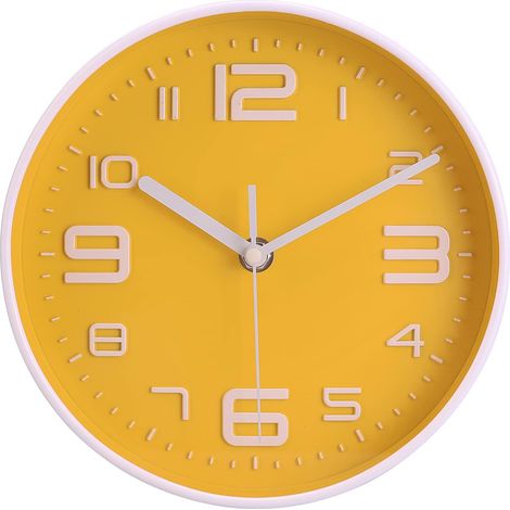 8 Pouces Horloge Murale Silencieuse Ronde à Gros Chiffres, Facile à Lire, pour La Cuisine Horloge Murale DéCorative Moderne sans Tic-Tac pour La Chambre à Coucher, Le Bureau Et L'éCole - Jaune (1/5)