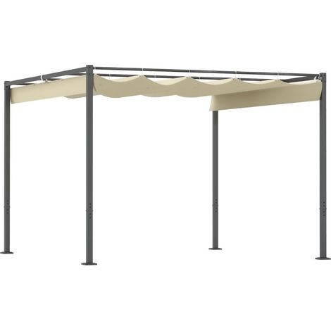 Pergola 3×3m beige à toit rétractable, protection UPF30+, parfait pour créer des zones ombragées extérieures