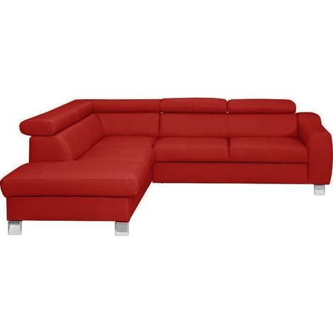 Canapé d'angle en cuir italien de luxe 5 places ASTRIDO, rouge, angle gauche