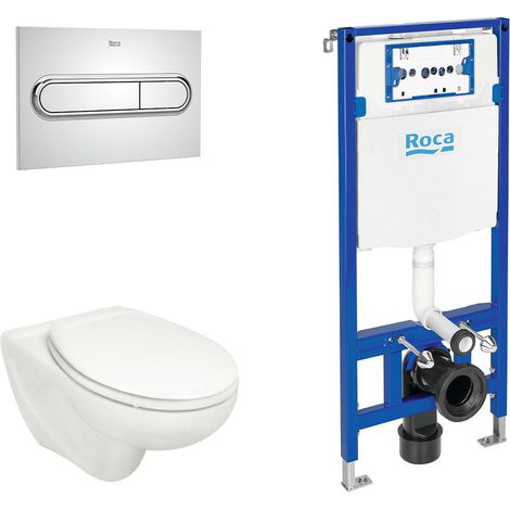 ROCA PACK VICTORIA+DUPLO Inodoro Suspendido Pulsador Cromo - Asiento: BISAGRAS ACETáLICAS - ref: A34630300S+A801B66+A890070020+A890195001 (1/2)