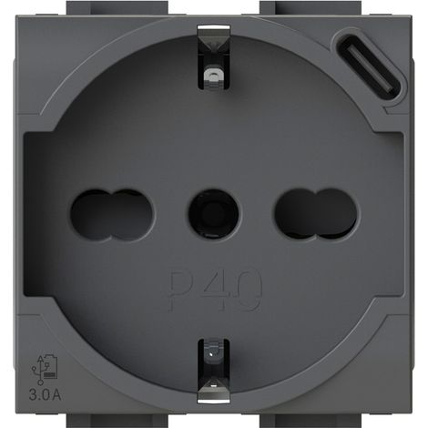 Modulo presa schuko con presa USB 3.1 tipo C, 5Vdc 3A, serie U, grigio, compatibile con serie Vimar Arkè - 4Box USBP40 3.0 4B.V19.P40.USB (1/2)