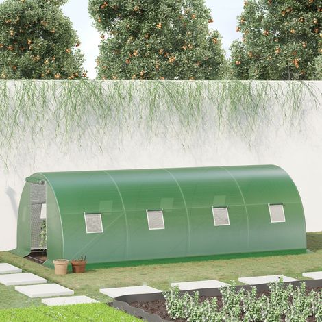 Serra a tunnel in polietilene con accesso pedonale, 8 finestre con zanzariera, pellicola resistente, struttura in acciaio, 6 x 3 x 2 m, verde