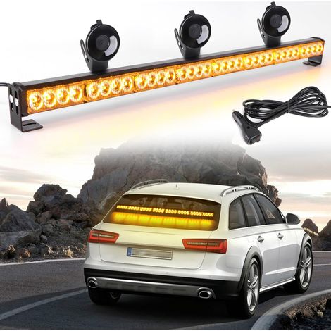 Barre Gyrophare LED Orange 90cm 32 LED 12V, 13 Modes IP66, rampe avec supports ou ventouses, résistante pluie, neige et brouillard, idéale pour dépanneuses et véhicules d'urgence (1/5)