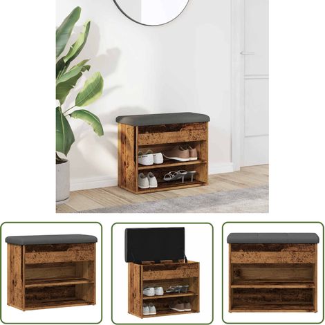 vidaXL Banc à chaussures vieux bois 62x32x50 cm bois d'ingénierie (1/5)