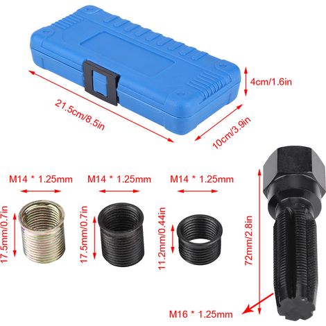 14 mm x 1,25 Zündkerzengewinde-Reparaturset – 16-teilig mit M16-Gewindebohrer und Tragetasche (1/5)