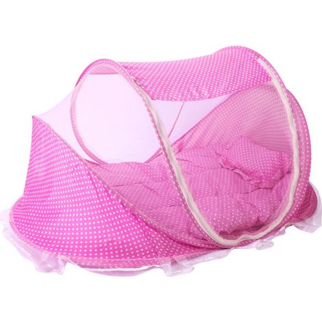 Moustiquaire bébé pliable sans installation, lit anti-moustiques anti-insectes intérieur extérieur — Composition : 4 pièces, 110 × 65 × 60 cm, Couleur : rose (1/5)