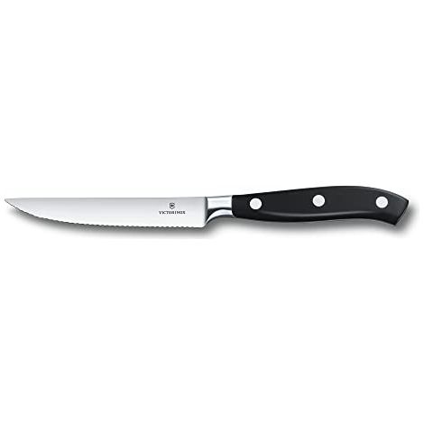 Victorinox, coltello da bistecca Grand Maître con lama seghettata da 12 cm, in confezione regalo, nero