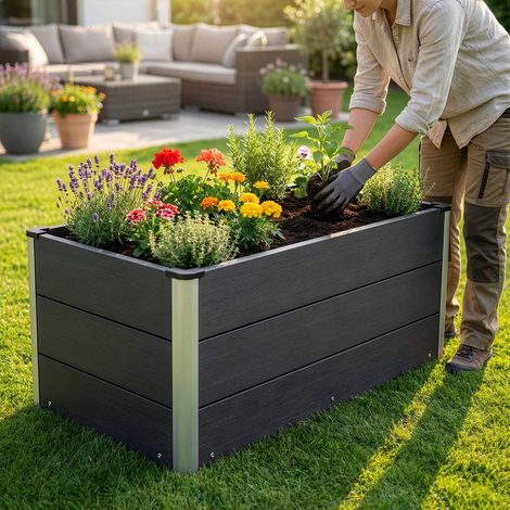 Jardinière surélevée en WPC 100 x 50 x 45 cm Parterre de jardin (1/5)