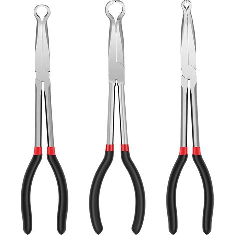 3pcs 11inch Long Reach Hose Clamps, Carbon Steel Spark Plug Removal Pliers, Automotive Electrical Disconnect Pliers, 6mm 13mm 18mm