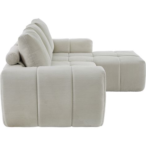 Canapé d'angle en velours côtelé beige, grand format, assise moelleuse à ressorts ensachés, sans montage, décompressé en 72 h, pour salon moderne CHICFURN (1/5)