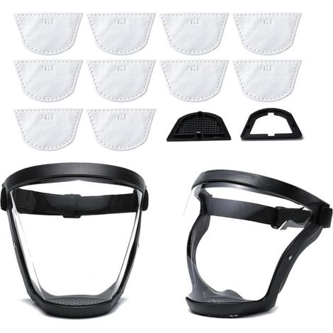 Masque de Protection Complet avec 10 Filtres – Masque Transparent, Réutilisable, Pour Sécurité et Confort au Travail