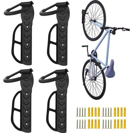 [Lot de 4] Porte-vélos mural Crochets de rangement pour garage robustes Couplage en caoutchouc antidérapant anti-rayures Crochets amovibles pour système de rangement - Noir (1/5)