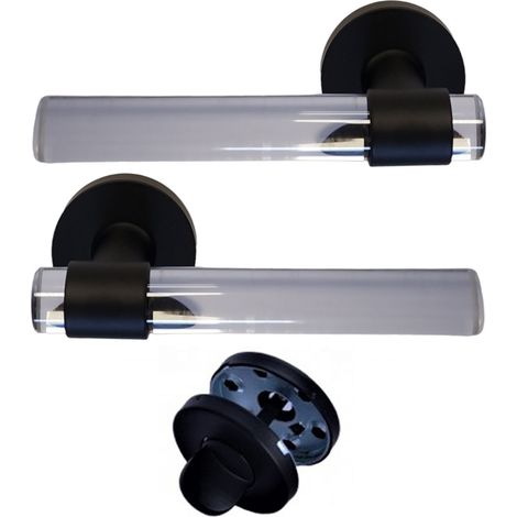 Maniglie per porte “JOY” INCOLORE Plexiglass cristallo nero Base in acciaio inox  +1 Coppia di coccarde di condanna (1/2)