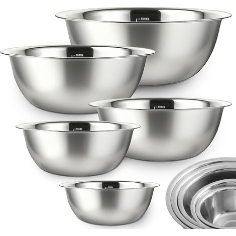 Lot de 5 Bols Mélangeurs, Acier Inoxydable, Graduations Intégrées, Design Empilable, Cuisine Quotidienne