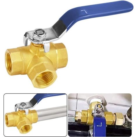 INHHUB DN15 3-Way Valve, 1/2" Brass Ball Valve, Three-Way Brass Adapter Valve with Macaron Ball Connector - INHHUB (1/5)
