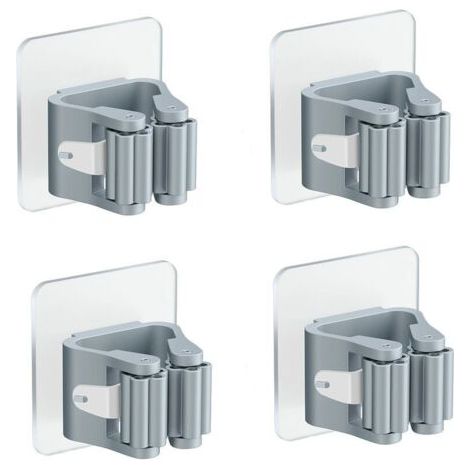 4 Pièces Porte Balai Mural, Auto Adhésif Porte Vadrouille Porte Balais Mural Sans Perçage Pince à Balai Supports Accroche Balai Mural, pour Porte Salle de Bain Cuisine Balcon ( Gris ) (1/4)