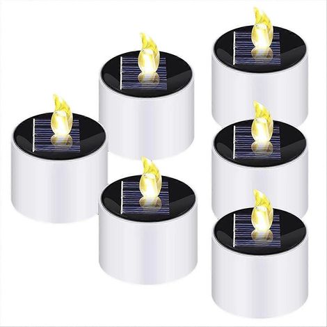 Lot de 6 bougies chauffe-plat solaires étanches pour l'extérieur, bougies LED sans flamme à effet scintillant avec capteur de lumière (1/5)