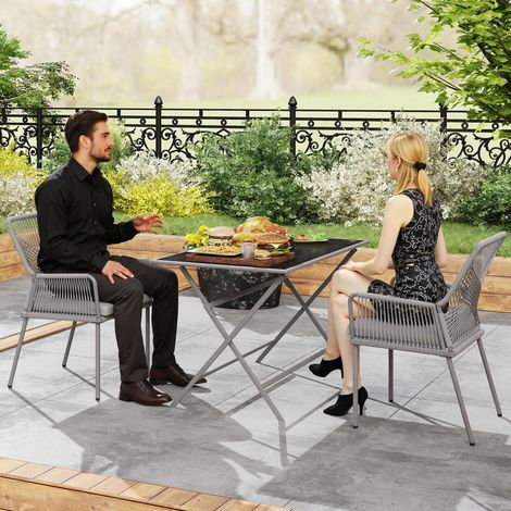 Ensemble de 2 chaises de jardin, chaises de terrasse, coussins lavables, dossier, accoudoirs, acier, rotin, gris foncé