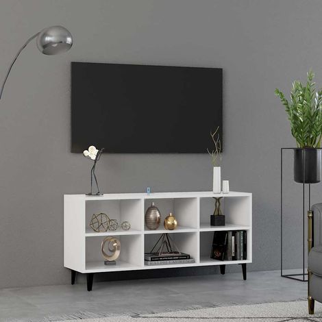 vidaXL Meuble TV avec pieds en métal Blanc 103,5x30x50 cm (1/5)