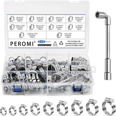 115-piece Heavy-Duty Pipe Clamp Set, 304 Stainless Steel Drive Pipe Clamp, Metal Fuel Line Pipe Clamp for Plumbing, Automotive, and Mechanical Applications (1/5)
