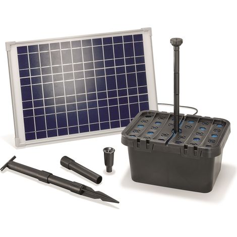 Esotec – Kit pompe solaire bassin avec filtre 1300L-20W – Débit 1300L/h – Panneau solaire 20W – Filtration mécanique et biologique – Installation facile