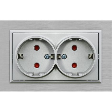 Enchufe Empotrable Tipo F Schuko Doble Gris Marco Aluminio Incluido 16A IP20 Serie wLux  Gris  | IluminaShop