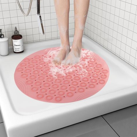 Tappetino doccia antiscivolo 55x55 cm, tappetino doccia antiscivolo rotondo, tappetino da bagno in PVC, tappetino da bagno con fori di drenaggio e ventose, senza BPA e lattice, lavabile in lavatrice