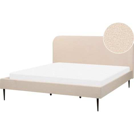 Letto matrimoniale bouclè beige piedi oro minimalista 180 x 200 cm Flayat