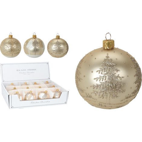 PALLA VETRO DIAMETRO 8 CM ORO ASSORTITO 4 DECORI (1 PEZZO, INVIO CASUALE)
