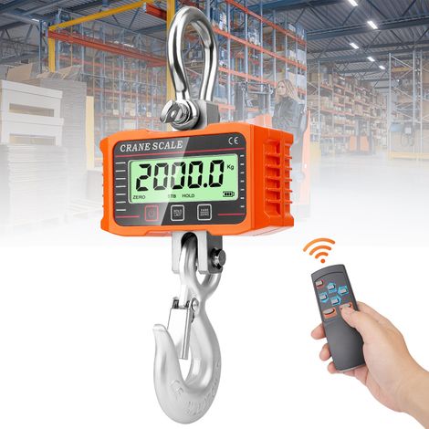 Balance Électronique Numérique pour Grue 2T 2000KG 4000LB Balance Industrielle Robuste Précise Grand Écran LCD Avec Télécommande Pèse-charge Idéal Chantier Agriculture Couleur Orange