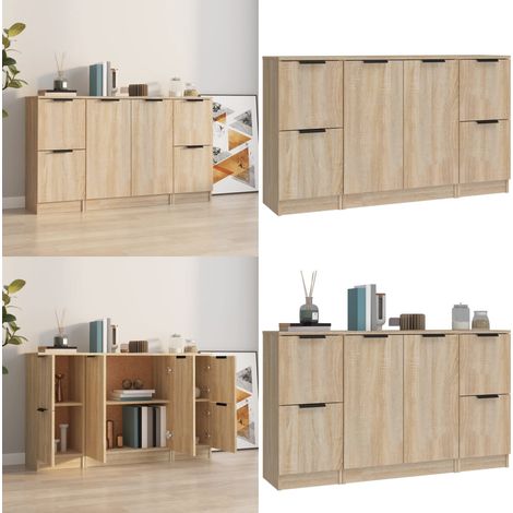 Buffets 3 pcs Chêne sonoma Bois d'ingénierie - Buffet - Meuble De Rangement - Commode - Mobilier Moderne - Design Minimaliste - Home & Living (1/5)