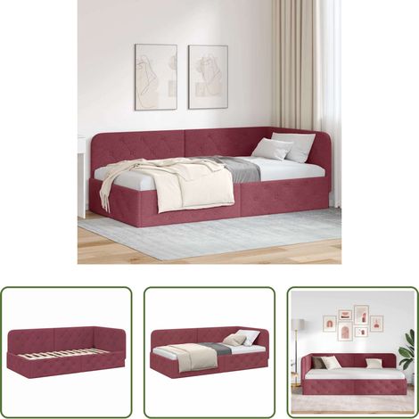 vidaXL Canapé lit - Cadre de lit d'angle Bordeaux 90 x 200 cm tissu (1/5)