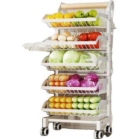 Estantería para verduras, ruedas con freno, diseño que ahorra espacio, 5 estantes (1/2)