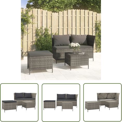 The Living Store 3-tlg. Garten-Lounge-Set mit Kissen Grau Poly Rattan - Gartenloungeset - Ecksofa - Outdoor Möbel - Rattan Gartenmöbel - Gartenmöbel Set (1/5)