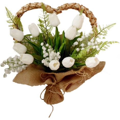 Porte artificielle en forme de cœur, couronne florale en rotin, décoration murale suspendue pour printemps et été (1/5)