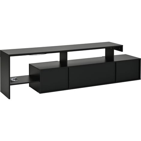 Mobile TV nero con LED 192x37x53 cm, frontale lucido, 3 ante, per TV fino a 85” (1/5)