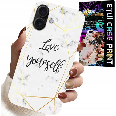 Coque pour iPhone 16 - marbre blanc avec bordures dorées - Je t'aime (1/5)