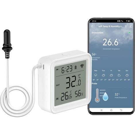 Thermomètre hygromètre WiFi : capteur d'humidité intelligent avec capteur de température, alarme d'application à distance, moniteur de température numérique pour le stockage des aliments, le brassage, (1/5)