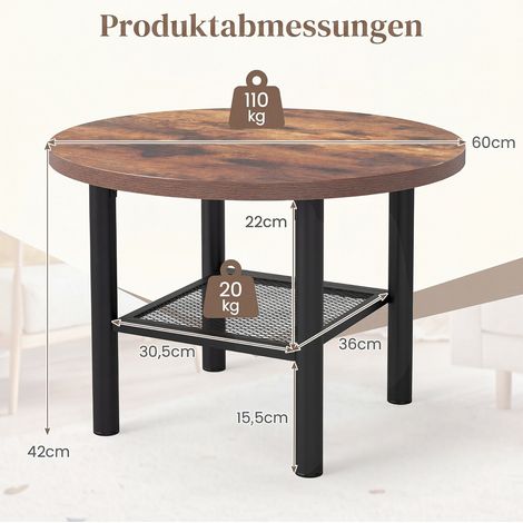Table basse ronde 2 niveaux avec étagère de rangement et cadre métallique pour salon - marron (1/5)