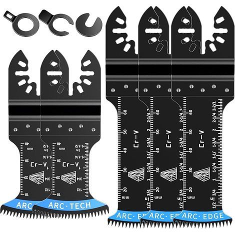 Lame de Scie Oscillante à Dents Arquées, 5 pièces Accessoires de Lames d'Outil Multifonction pour Plastique, Bois, Métal, Compatible avec Fein Dewalt Makita Black&Decker Bosch (1/5)
